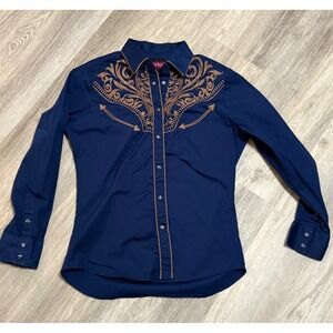 Handsome Danesi Mens Western Shirt‎  M Blue Embroidered Cowboy Rodeo Long Sleeve